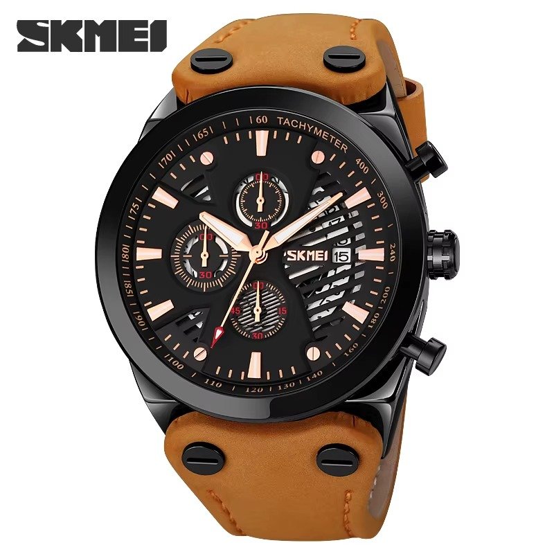 Big Dial Casual Men Wristwatch Support OEM ODM Custom Logo 3ATM Waterproof Montre Homme Genuine Leather Quartz Watch for Men
