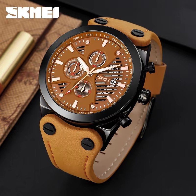 Big Dial Casual Men Wristwatch Support OEM ODM Custom Logo 3ATM Waterproof Montre Homme Genuine Leather Quartz Watch for Men